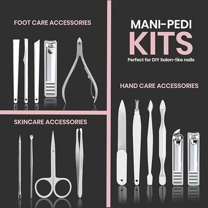 Utopia Care - Manicure Kit for Women and Men, Manicure Set with Nail Clippers or Nail Kit Includes Fingernail & Toenail Clippers,15-Pcs Pedicure Kit Stocking Stuffers with Travel Case - Purple