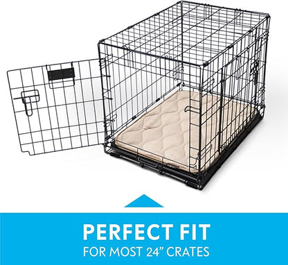 Paw Inspired Washable Padded Crate Mats for Dogs | 23” x 17” Pad, Fits 24-inch Kennels | Leakproof, Waterproof Bottom, Plush Pet Beds (Tan)