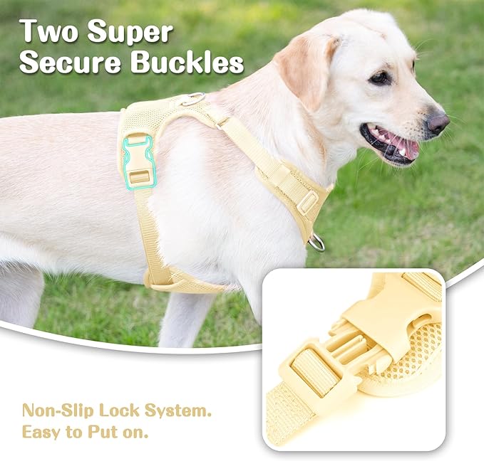 No Pull Dog Harness for Small Medium Large Dogs - Adjustable 2 Layer Mesh Dog Vest with Dual Clip, Escape Proof, Quick Release, Lightweight Breathable Mesh for Walking Hiking (Light Yellow,XS)