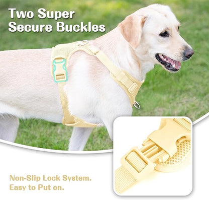 No Pull Dog Harness for Small Medium Large Dogs - Adjustable 2 Layer Mesh Dog Vest with Dual Clip, Escape Proof, Quick Release, Lightweight Breathable Mesh for Walking Hiking (Light Yellow,L)