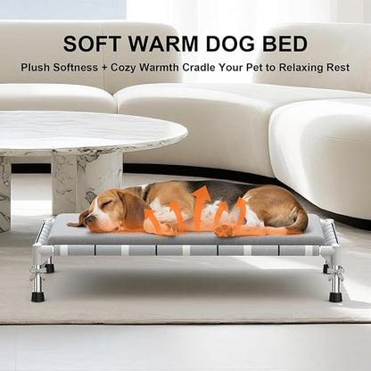 Elevated Raised Outdoor Dog Bed - Cooling Lifted Outside Dogs Bed with Cushion Mat Dog Hammock Bed with Stainless Steel Frame Portable Puppy Pet Bed for Indoor & Outdoor ((M-): 34" x 20" x 8")