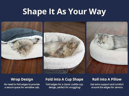 Self Warming Cat Bed, 17.7" x 13.7" Anti-Slip Soft Round Thermal Pet Cushion Bed for Kittens, Cats, Puppies and Small Dogs, Blue