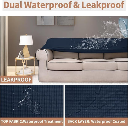 Easy-Going 100% Waterproof Oversized Chair Couch Cover, Dual Waterproof Sofa Cover, Stretch Jacquard Sofa Slipcover, Leakproof Furniture Protector for Kids, Pets, Dog and Cat, Dark Blue