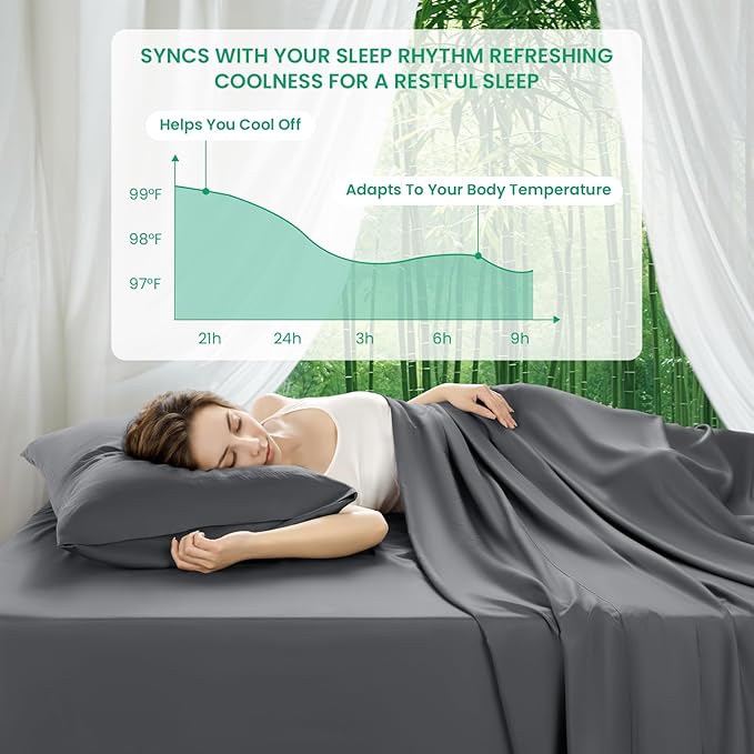 SONORO KATE 100% Viscose Derived from Bamboo_Sheets King Size, Ultra Breathable & Cooling Bed Sheets for Hot Sleepers, Hotel Luxury Silky Bedding Sheets, 16" Deep Pocket - 4PC (Dark Grey,King)