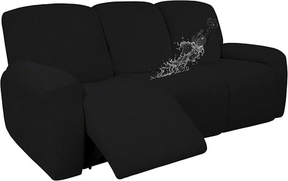Easy-Going 100% Dual Waterproof Recliner Sofa Cover, 8-Pieces Stretch Relining Couch Cover with Pocket, Jacquard 3 Seat Sofa Slipcover Leakproof Washable (Sofa, Black)
