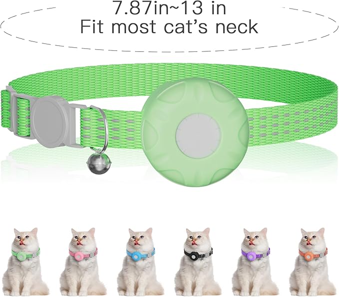 Cat Tracker,No Monthly Fee GPS Trackers for Cats,Pet Tracker Work with Apple Find My App(iOS Only),Real-Time Location Tracking,Cat Tracker GPS Collar with Safety Elastic Buckle-LightGreen
