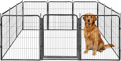 Indoor Dog Playpen - 32 inch, 12 Panels for Small and Puppy Size Dogs - Heavy Duty Metal Portable Pet Fence with Black Anti-Rust Coating - Play Pen w/Extra Wide Gate