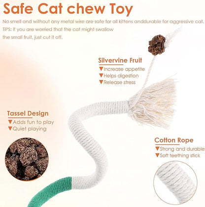 6 Pcs Cat Toys Chew Ropes, Cat Chew Toy for Teeth Cleaning, Safe Teeth Cleaning Toy for Indoor Kittens, Interactive Kitten Teething Toys to Transfer Chewing from Wires for All Breeds