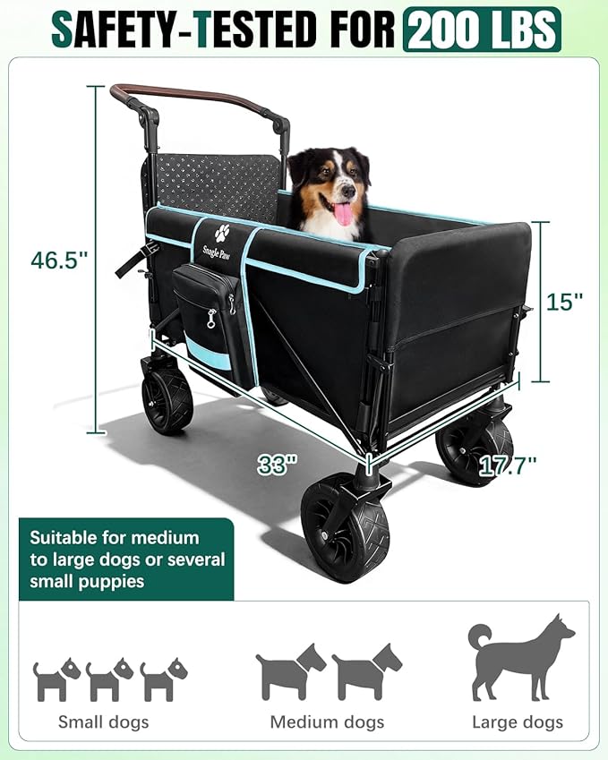 Snagle Paw Extra Large Dog Stroller,Wagon Cart for Medium Large Dogs up to 200lbs | All Terrain Foldable Pet Stroller with Ramp & Tailgate (Extra Space), Adjustable Handle & One-Step Brake