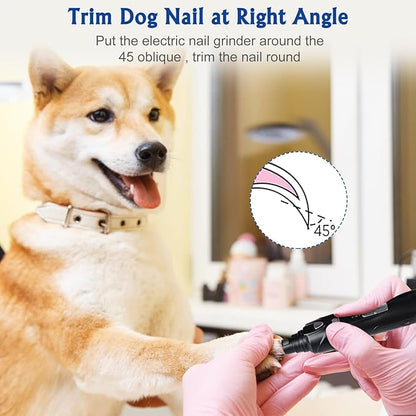 Petsaunter Dog Nail Grinder, 3 Grinding Heads, 2-Speed, LED Light, Touch-Switch, TypeC, Quiet, Low-Vibration, Dog Nail Trimmers for Large, Medium, Small Dogs & Cats with Hard/Thick Nails (U-Black)