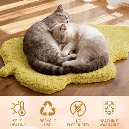 3 Pack Self Warming Pet Bed Leaf Shape Self Heating Cat Dog Mat Washable Thermal Sleeping Pad for Indoor Outdoor Hedgehog, Bunny, Sugar Glider, Rat, Chinchilla(Light Yellow,Medium-18 x24)