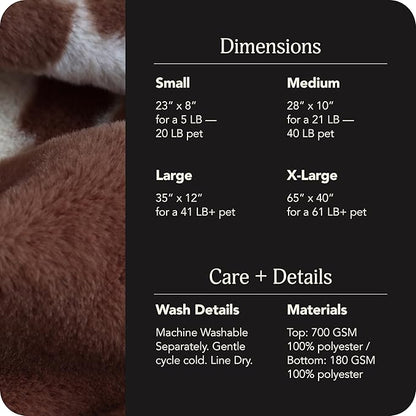 UnHide Floof Pet Bed - Large (35" x 12") - Extra Soft Dog Bed - Removable Faux Fur Cover - Machine Washable - Helps Ease Pet Anxiety & Provides The Perfect Sleep - Cowhide