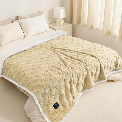 Luciphia Waterproof Dog Blanket, Leakproof Large Pet Blanket for Couch Sofa Bed Furniture Cover Protector, Washable Soft Sherpa Fleece with 3D Jacquard, Cozy Calming Reversible, Beige White, 85"x57"