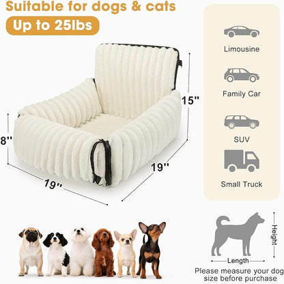 MIXJOY 6-in-1 Dog Car Seat for Small/Medium Dogs up to 25 lbs, Multi-Functional Dog Carrier for Car with Detachable Washable Cover, Pet Travel Bed with Clip-On Safety Leash, Beige
