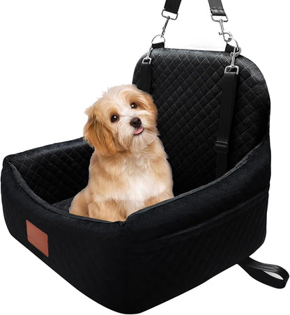 Small Dog Car Seat for Small Dogs Under 30 lbs, Memory Foam Pet Car Seat with Joint Relief & Washable Cover, Portable Travel Bed for SUV/Sedan (Black)