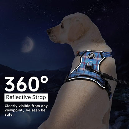 IVY&LANE No Pull Dog Harness with Leash Set, Reflective No Choke Pet Vest,Adjustable Oxford Dog Vest Harness with Easy Control Handle for Large Dogs (Checkered Blue,L)