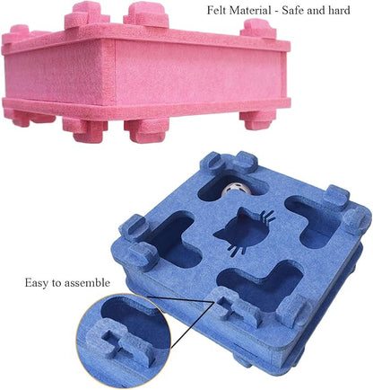 IUHKBH Cat Puzzle Toy, Soft Felt Intelligence Mind Game Track Balls Interactive Kitten Toy Puzzle Box for Indoor Cats, Easy to Assemble [Pink]
