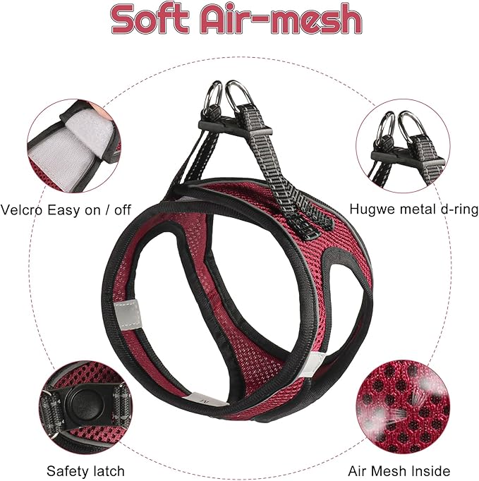 Dog Harness for Small Dogs and Leash Set, Honeycomb Grid, Reflective Lightweight Harness & Anti-Twist Pet Lead Multi Color, Size: XS-S-M. (XS, Deep Purple)