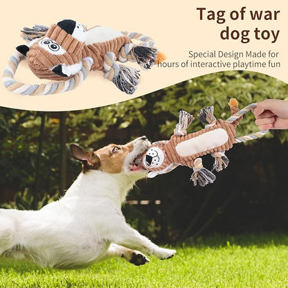 Squeaky Dog Toys Interactive Durable Rope-Infused Lion Shape Puppy Chew Toys for Small, Medium and Big Dogs
