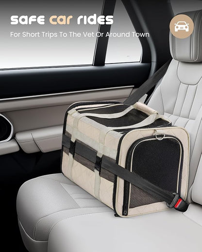 MIDOG Cat Carrier Soft for Small to Medium-Sized Cats,Up to 15 Lbs, TSA Airline Approved Soft Sided Pet Carrier,Collapsible Travel Cat Bag(Beige)