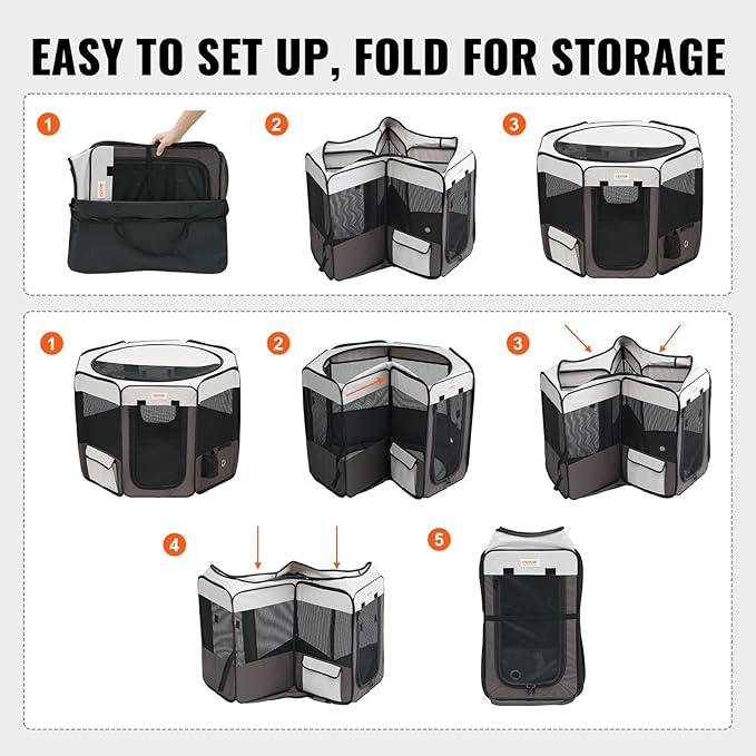 VEVOR Portable Pet Playpen, 36x36x23 in Foldable Dog Cat Pen + Free Carrying Case + Bowl, Indoor/Outdoor Dogs Crates Kennel for Puppies with Premium Waterproof 600D Oxford Cloth, Removable Zipper Top