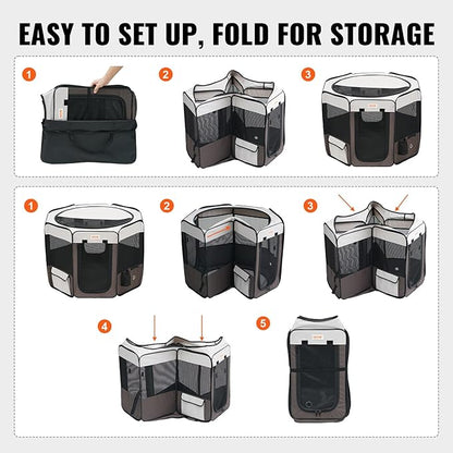 VEVOR Portable Pet Playpen, 36x36x23 in Foldable Dog Cat Pen + Free Carrying Case + Bowl, Indoor/Outdoor Dogs Crates Kennel for Puppies with Premium Waterproof 600D Oxford Cloth, Removable Zipper Top