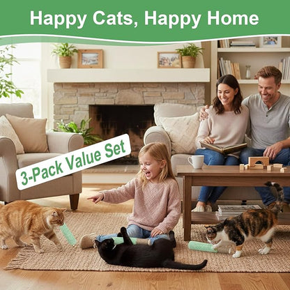 Catnip Toys for Indoor Cats, 3 Pack Funny Cat Chew Toy for Kitten Teething, Soft & Durable Cat Kicker Toys with Dental Rope & Fun Bell, Interactive Organic Cat Nip Toys to Relieve Boredom & Anxiety