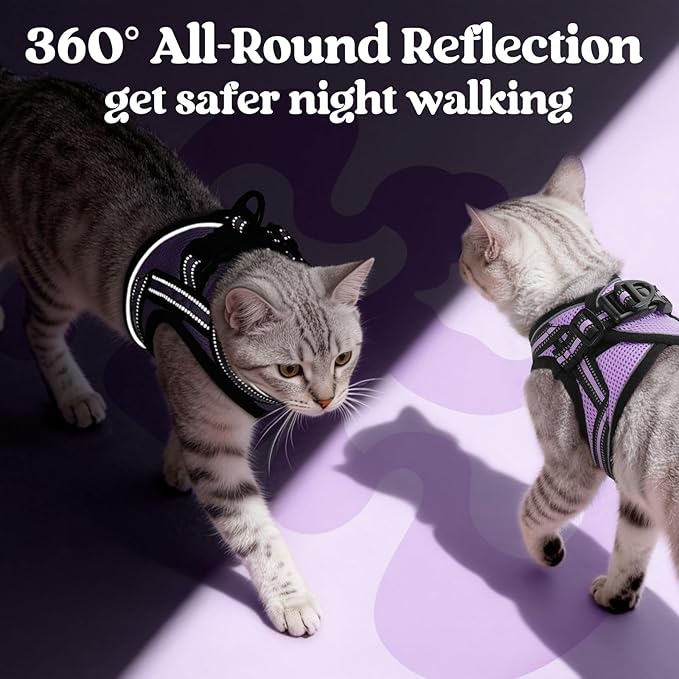 rabbitgoo Cat Harness and Leash Set for Walking Escape Proof, Adjustable Soft Kittens Vest with Reflective Strip for Cats, Comfortable Outdoor Vest, Light Purple, S