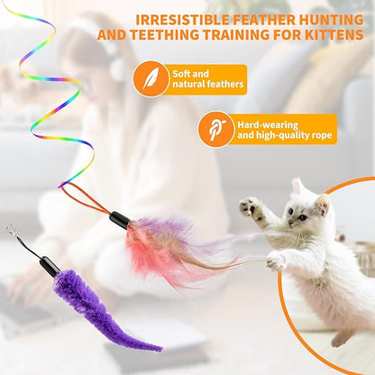 Interactive Cat Toys for Indoor Cats,Automatic Hanging Electric Cat Teaser,USB-Rechargeable,Enrichment Chase,Flying Bird Feather Mouse Wand,Safe Self Play for Bored Multi Cats Households
