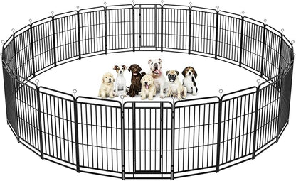 Kfvigoho Heavy Duty Dog Playpen: 24 Steel Panels 47" Height, Square Steel Pipe with Reinforced Crossbars, 54FT 227 Sq.ft Portable Fence for Yard RV Camping, Snowy Black
