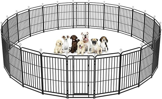 Kfvigoho Heavy Duty Dog Playpen: 24 Steel Panels 47" Height, Square Steel Pipe with Reinforced Crossbars, 54FT 227 Sq.ft Portable Fence for Yard RV Camping, Snowy Black