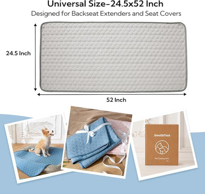 Soulbond Backseat Dog Cooling Mat for Cars - 24.5"x52" Washable Back Seat Self Cooling Pad for Cat & Puppy, QMAX>0.3, Non-Slip Cold Pet Bed Backseat Extender for Cars, SUVs, Trunks, Light Gray