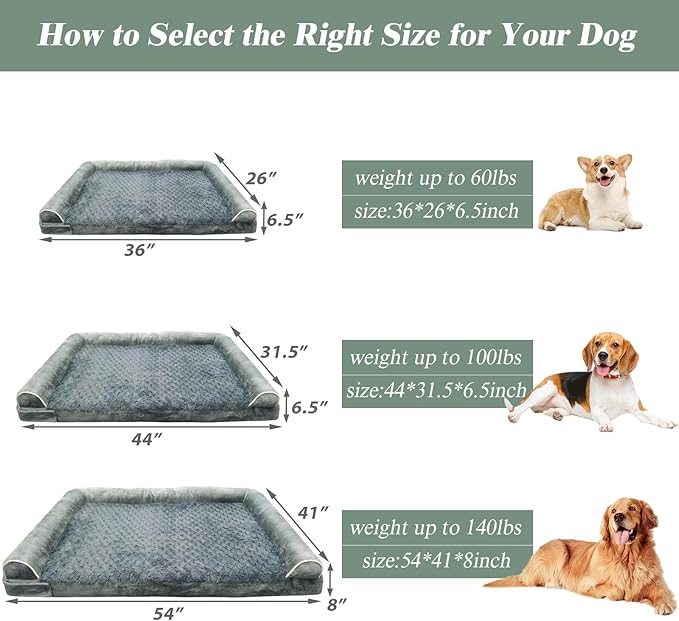 Orthopedic Dog Bed for Large Dog,Memory Foam Cat Bed with Stickable Design Waterproof Pet Couch Bed with Washable Removable Cover(36 in,Darkgrey)