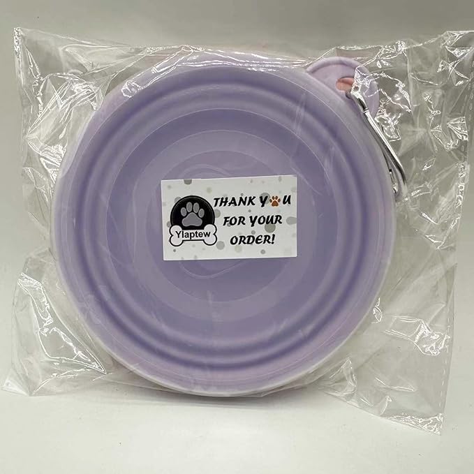 Medium Collapsible Dog Bowl 23oz,2 Pack Portable and Foldable Pet Travel Bowls with 2 Carabiners & Lids for Dogs Cats and Small Animals (Macaron Purple+Pink, 650ml)