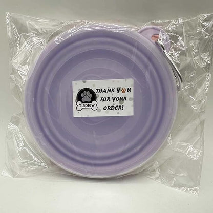 Medium Collapsible Dog Bowl 23oz,2 Pack Portable and Foldable Pet Travel Bowls with 2 Carabiners & Lids for Dogs Cats and Small Animals (Macaron Purple+Pink, 650ml)