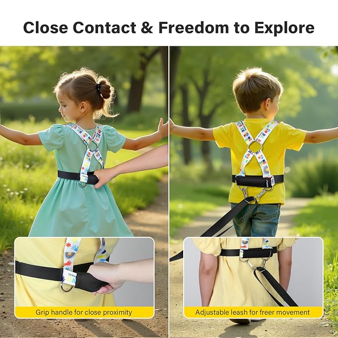 Safety Walking Harness and Leash for Autism & Special Needs Kids Ages 3-6 with Easy-Adjust Tether + Emergency Grab Handle for Wandering Prevention & Calm Outdoor Adventures