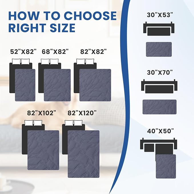 Waterproof Dog Bed Cover, Non-Slip Dog Blanket for Couch, Couch Covers for Dogs Washable, Pet Blanket for Furniture, Pet Bed Mat for Sofa, Car, Pet Supplies (52x82 Inch, Grey Blue)