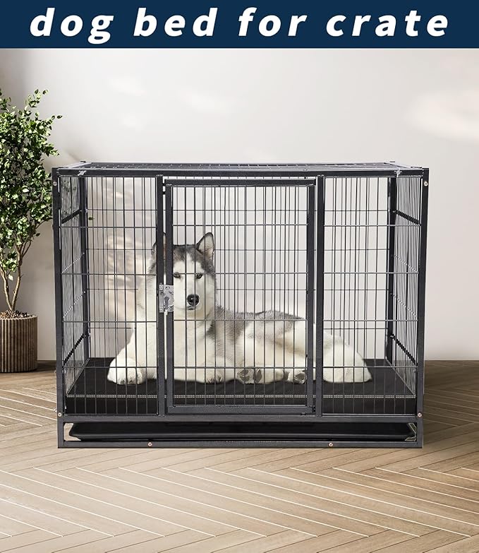 Waterproof Leather Dog Bed, Hair Resistant Crate Mat for Large Dogs, Wipeable Easy to Clean Pet Pad, Durable Black Mattress for Pets Up to 90 lbs