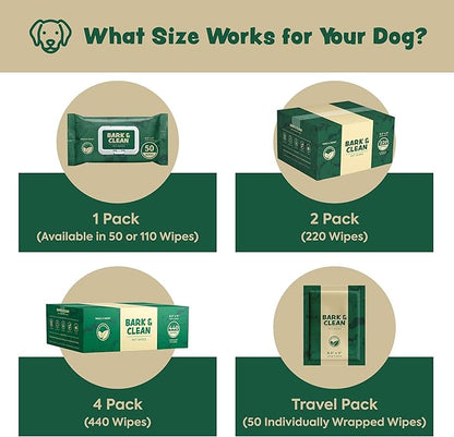 Bark & Clean Dog Wipes for Cleaning and Deodorizing - 2 Pack of 110 8.5" x 9" Bamboo Pet Wipes - Compostable, Hypoallergenic Puppy Wipes - Dog Wipes for Paws, Butt, and Body
