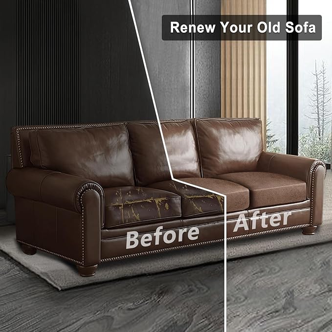 ANARACHON Leather Look Couch Cushion Covers Sofa Seat Slipcovers Sets Couches Furniture Protector for Sectional Armchair Loveseat Pets Kids Stretch Spandex Fabric (3 Cushion Sofa, Brown)