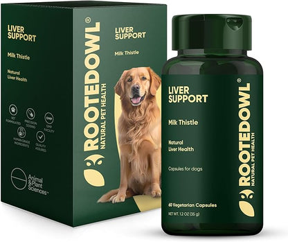 Rooted Owl Liver Support for Dogs - Natural Liver Health Supplement - Milk Thistle for Dogs - Vegetarian Capsules - 60/ct