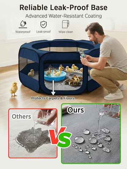 UWE Extra Large Small Animal Playpen, XL Portable Pet Playpen for Rabbit, Kitten, Guinea Pig, Hamster, Puppy – Waterproof Foldable Mesh Tent with Zipper Cover, Indoor Outdoor Use, Blue