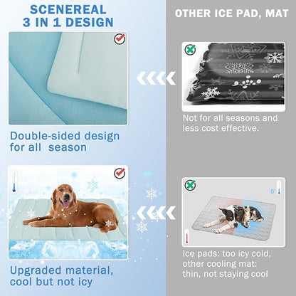 SCENEREAL Dog Cooling Mat for Crate, Thicken Self-Cooling Dog Pad Reversible (Cool & Warm), 59"x40" Pet Cool Bed for M Large XL Dogs,Kennel Sofa Mats Machine Washable, Durable Non-Toxic Gel, Outdoor