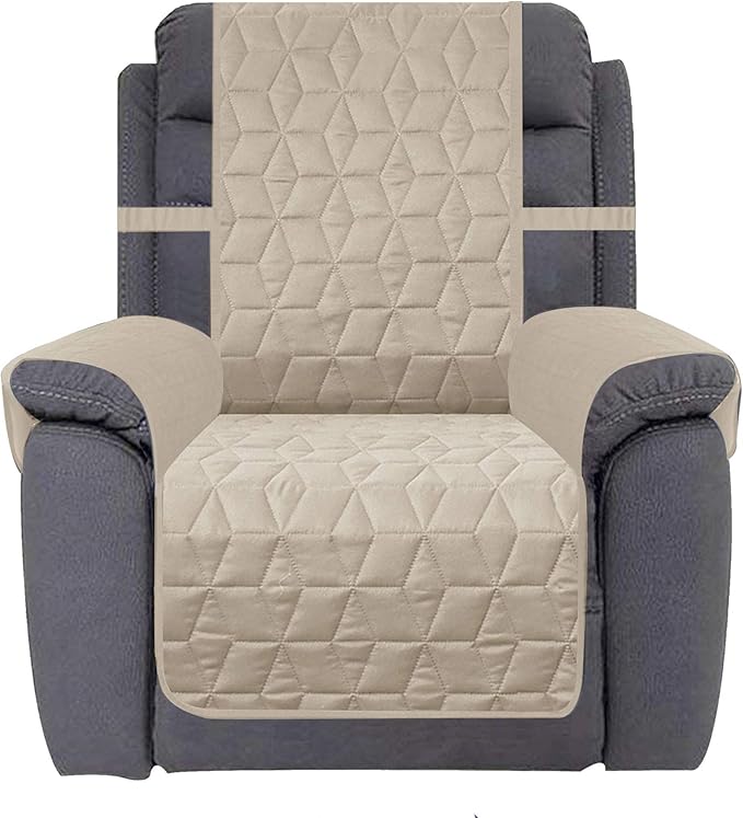 Ameritex Waterproof Nonslip Recliner Cover Christmas Decor Stay in Place, Dog Couch Recliner Cover Furniture Protector for Pets and Kids (Beige, 30'')