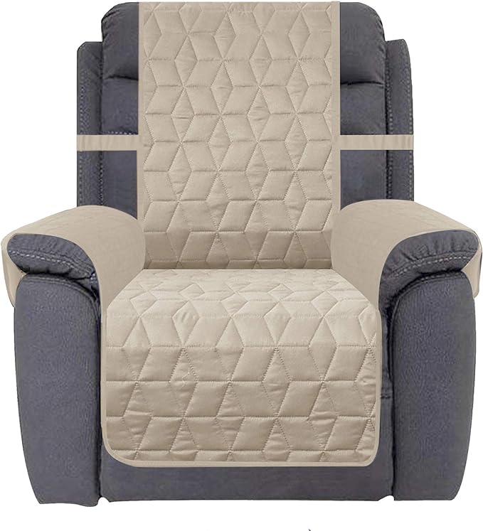 Ameritex Waterproof Nonslip Recliner Cover Christmas Decor Stay in Place, Dog Couch Recliner Cover Furniture Protector for Pets and Kids (Beige, 23'')