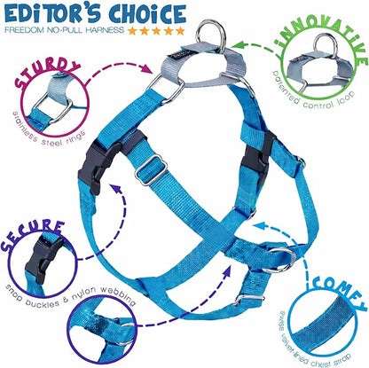 2 Hounds Design Freedom No Pull Dog Harness, Adjustable Harness and Leash Set, Easy Walking & Comfortable Control, Fits Small, Medium & Large Dogs, Solid Colors, Made in USA, 1" XL, Turquoise