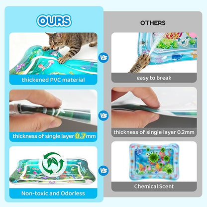 Interactive Cat Toy for Indoor Cats, Upgraded Cat Water Mat with Fish - 0.7mm Thickened Water Sensory Play Pad, Enrichment Stimulating Hunting Exercise Toy for Bored Adult Cats & Kittens