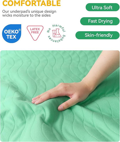 Washable Underpads Waterproof, 4 Pack 18" x24'' Heavy Absorbency Incontinence Bed Pads, Bed Wetting Pads for Babies, Kids and Pets, Soft Reusable Changing Pads for Bed