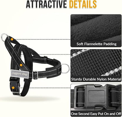 Lukovee No Pull Dog Harness & Leash Set - Heavy Duty Dog Vest Harness with Soft Padded for Medium Large Dogs, Adjustable Reflective Tactical Pet Harness for Easy Walk and Training (L, Black)
