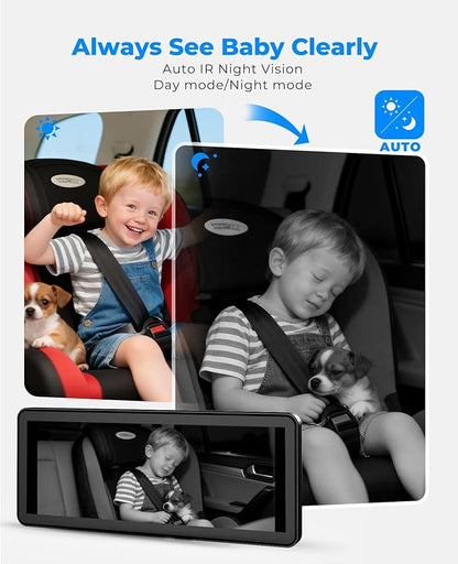 BM5PRO 7.2" 1080P HD Baby Car Camera for 2 Kids, Split Screen with IR Night Vision, Easy to Install & Adjust Brightness, Dual Car Camera Baby Monitor for Rear Seat Safety (Blue)